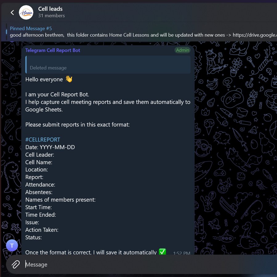 Telegram Cell Report Bot screenshot